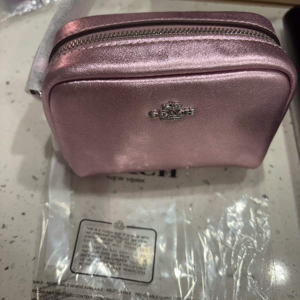 Coach Pouch Wristlet Silver Metallic Pink.  Sparkly